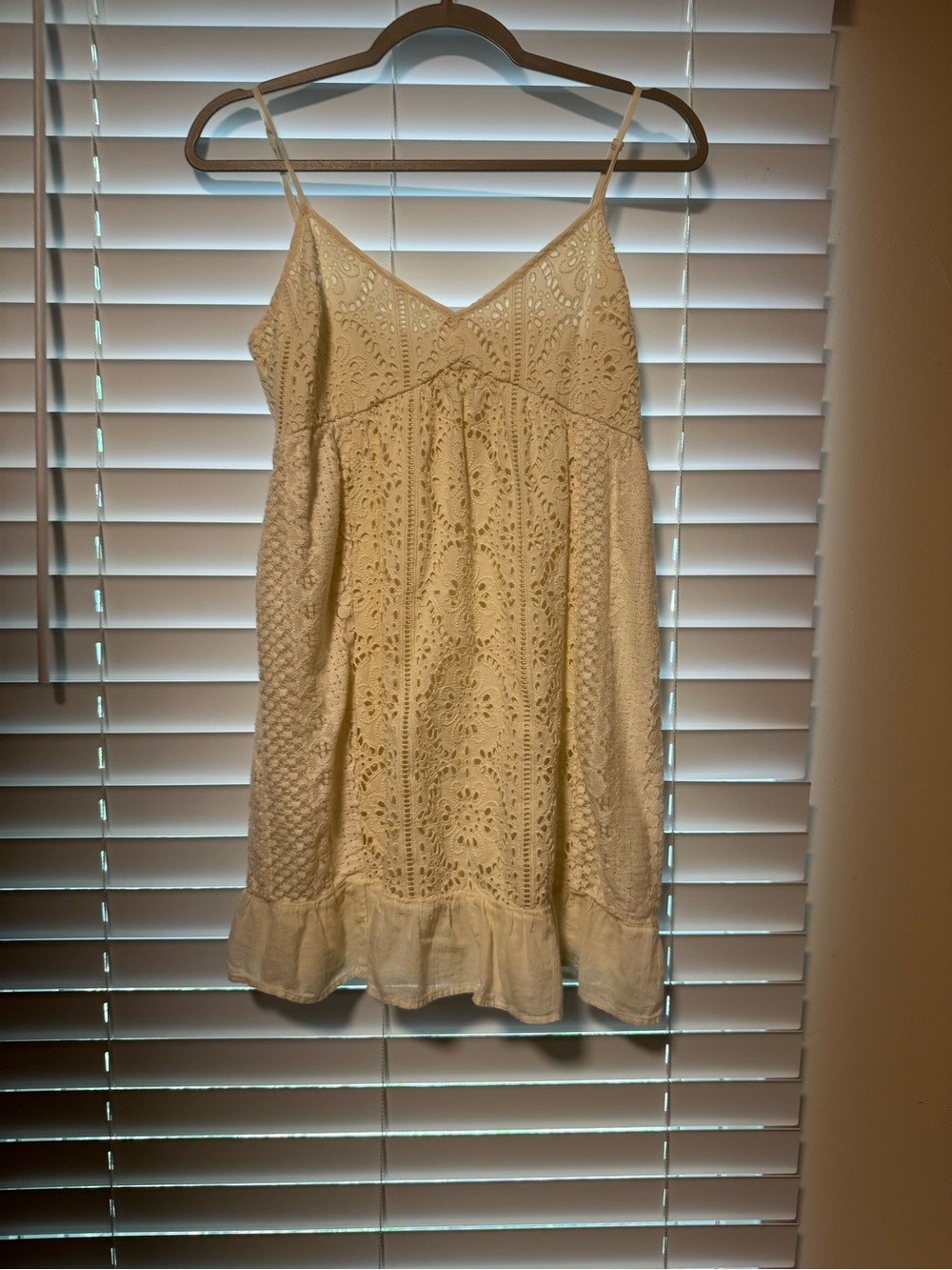 American eagle Cream Lace-Detail Smocked Mini Dress